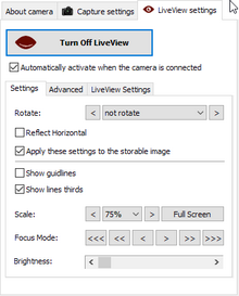 Camera settings window