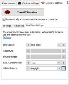 Camera settings window